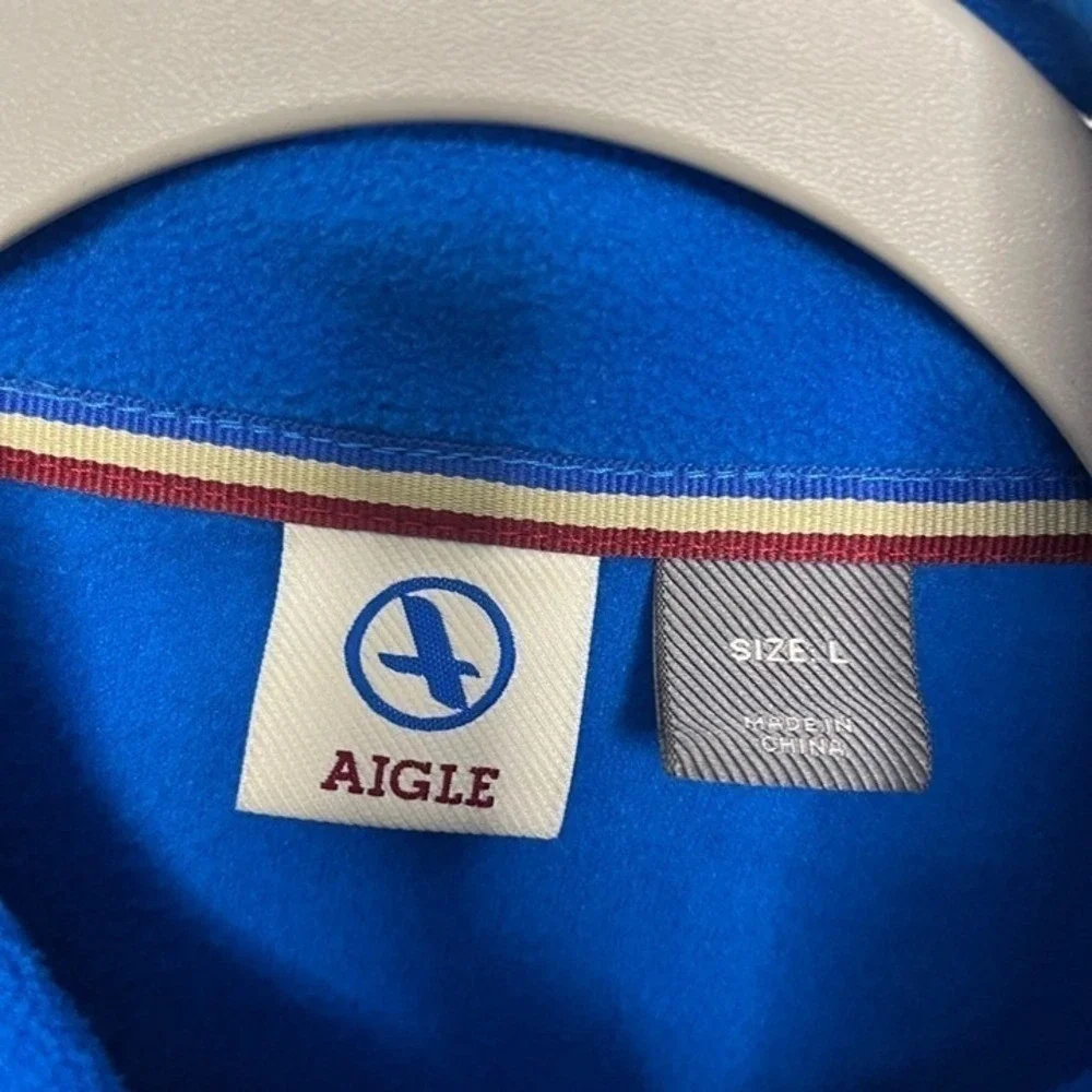 Aigle Polartec Fleece Jacket Mens Large Blue Full Zip Mock Neck Outdoor Hiking